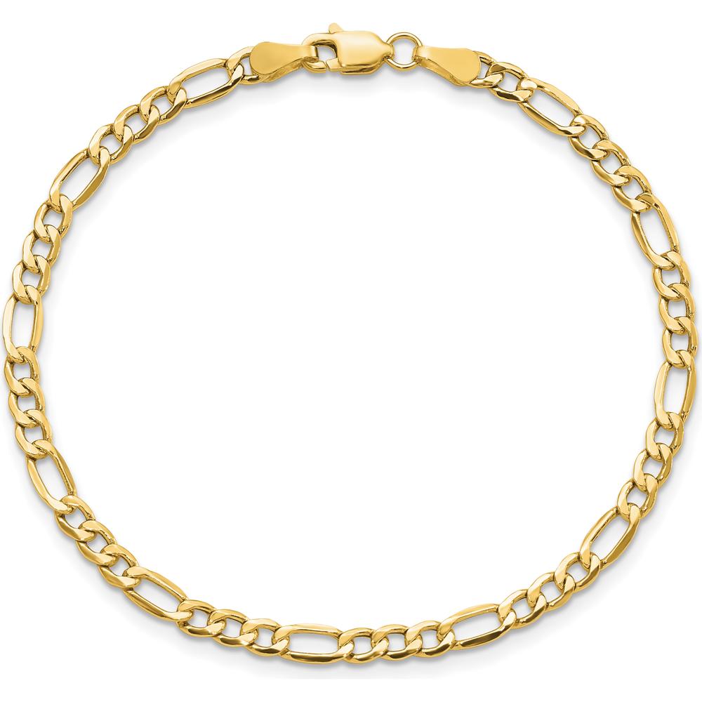 10K Yellow Gold 3.5mm Semi-Solid Figaro Chain Bracelet - 9" Length