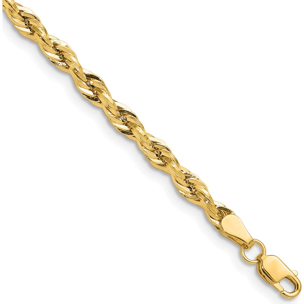 10K Yellow Gold 3.5mm Semi-Solid Rope Chain Bracelet - Polished Finish