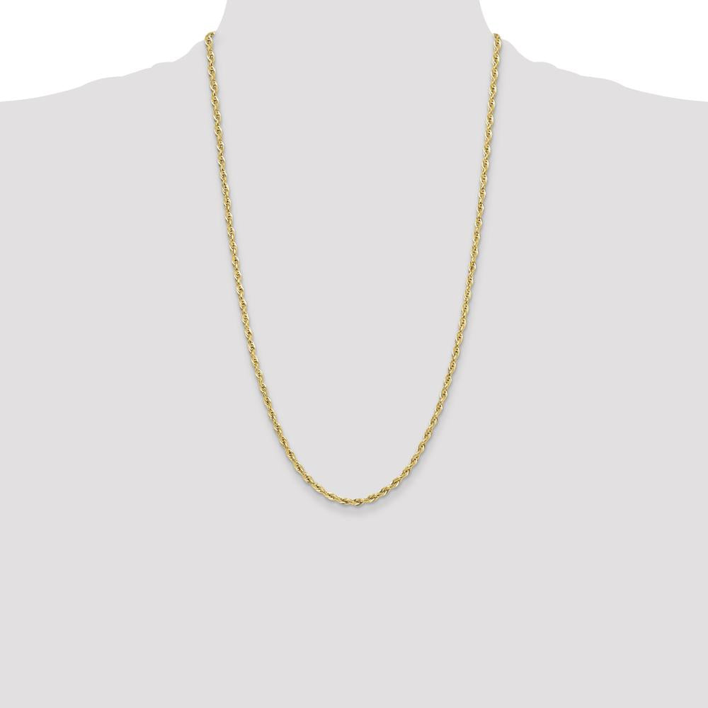 10K Yellow Gold 3.5mm Semi-Solid Rope Chain Necklace - 26"