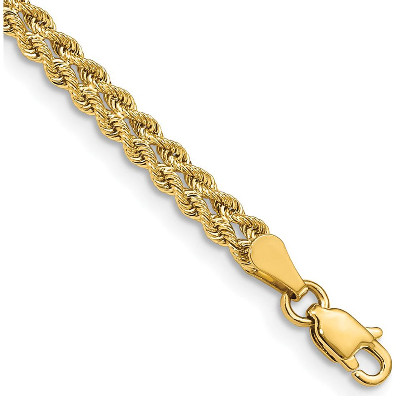 10K Yellow Gold 3.75mm Double Strand Rope Bracelet with Diamond-Cut Texture - 7" Length