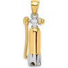 10K Yellow Gold 3-Dimensional Scuba Tank with Hose Charm, Polished Finish with Rhodium Accents