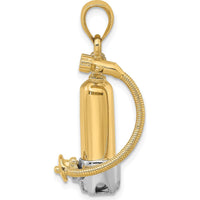 10K Yellow Gold 3-Dimensional Scuba Tank with Hose Charm, Polished Finish with Rhodium Accents