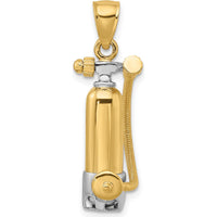 10K Yellow Gold 3-Dimensional Scuba Tank with Hose Charm, Polished Finish with Rhodium Accents