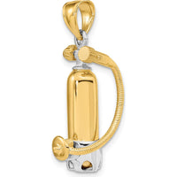 10K Yellow Gold 3-Dimensional Scuba Tank with Hose Charm, Polished Finish with Rhodium Accents