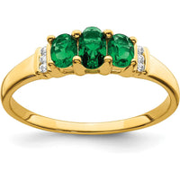 10K Yellow Gold 3-Stone Emerald and Diamond Ring with Oval Emeralds - 0.53 Carat Total Emerald Weight by 0