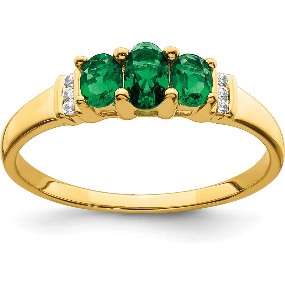10K Yellow Gold 3-Stone Emerald and Diamond Ring with Oval Emeralds - 0.53 Carat Total Emerald Weight by 0