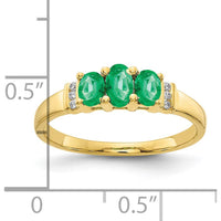 10K Yellow Gold 3-Stone Emerald and Diamond Ring with Oval Emeralds - 0.53 Carat Total Emerald Weight by 0