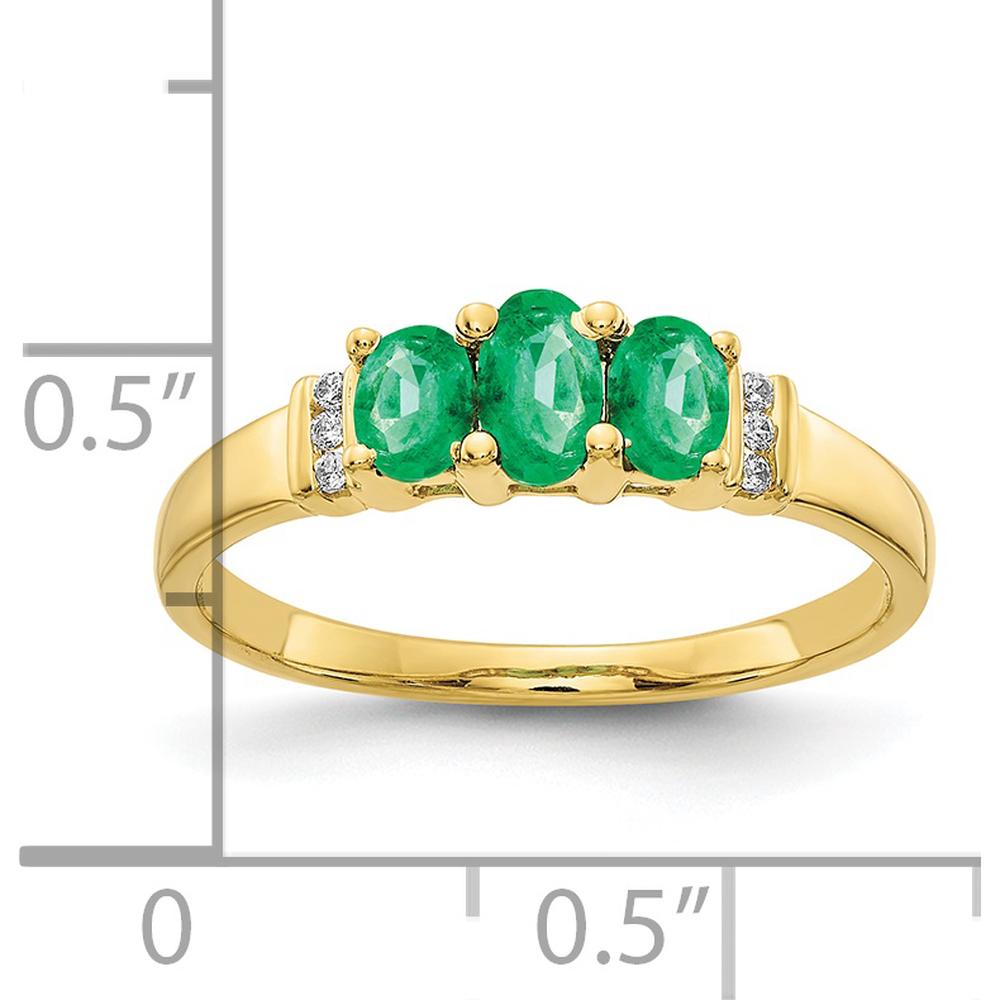 10K Yellow Gold 3-Stone Emerald and Diamond Ring with Oval Emeralds - 0.53 Carat Total Emerald Weight by 0