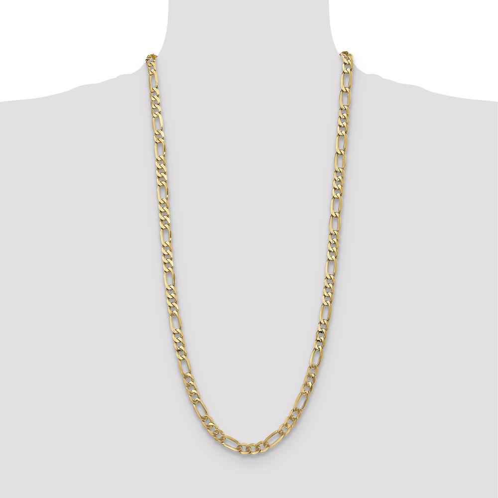 10K Yellow Gold 30" 7mm Flat Figaro Chain Necklace with Polished Finish