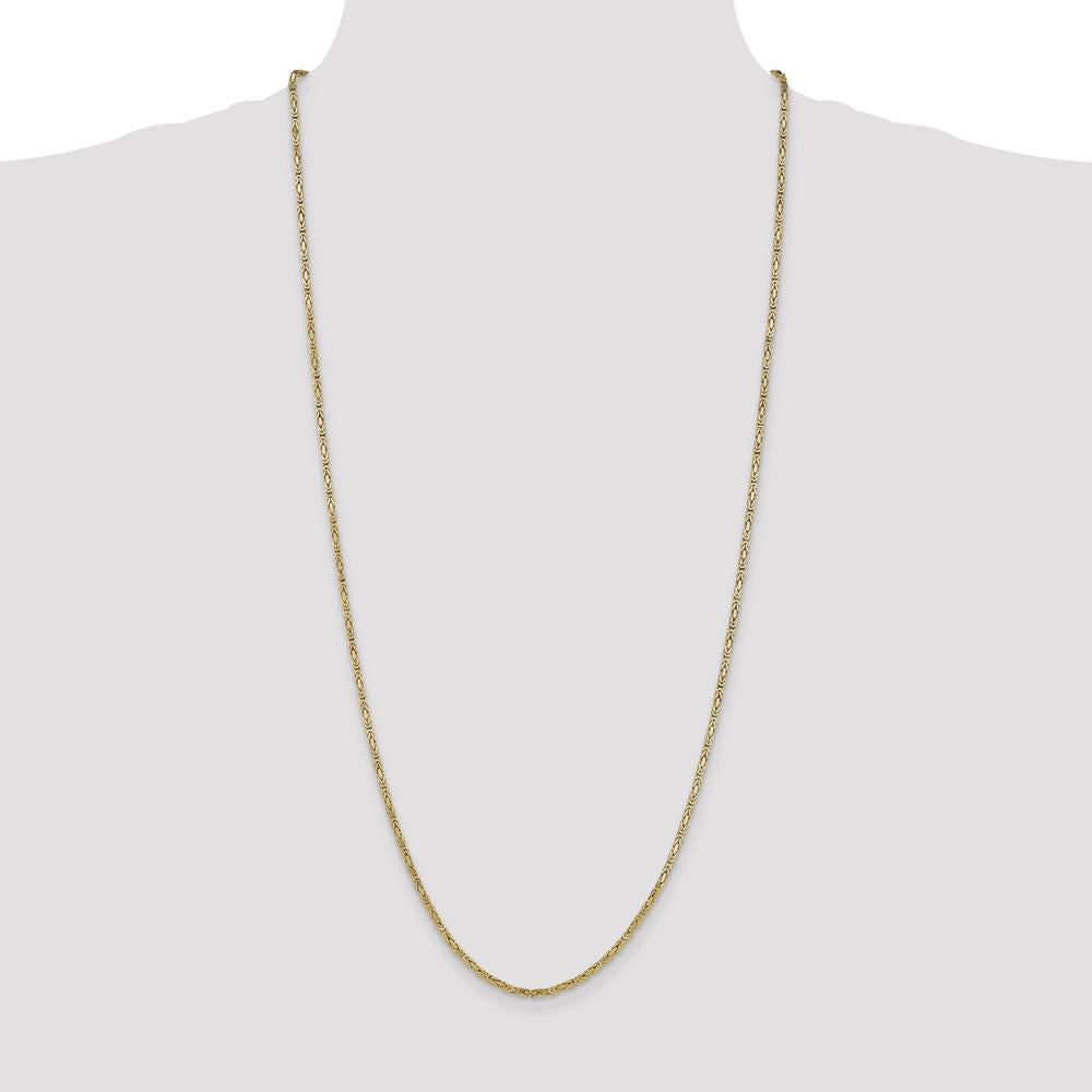 10K Yellow Gold 30" Byzantine Chain Necklace - Polished Finish, 2mm Width