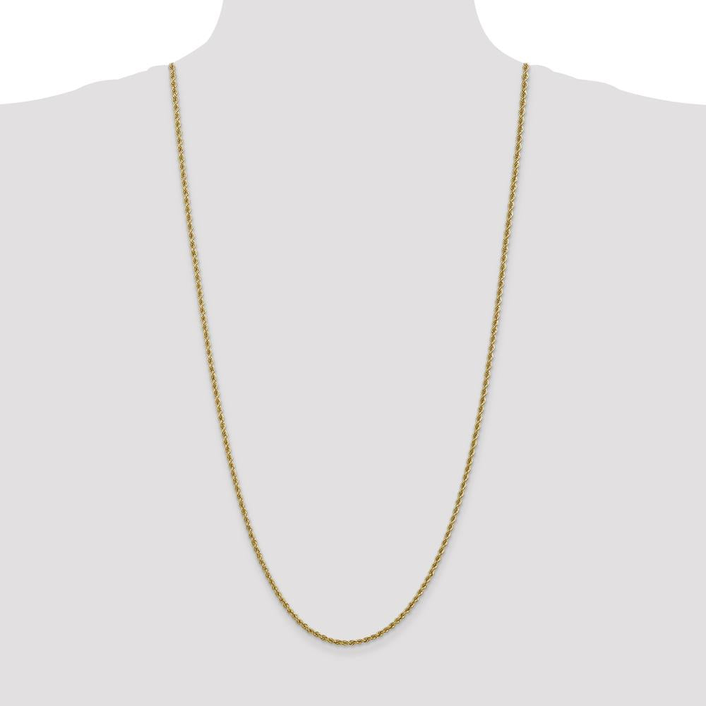 10K Yellow Gold 30" Rope Chain Necklace - 2.5mm Width with Lobster Clasp