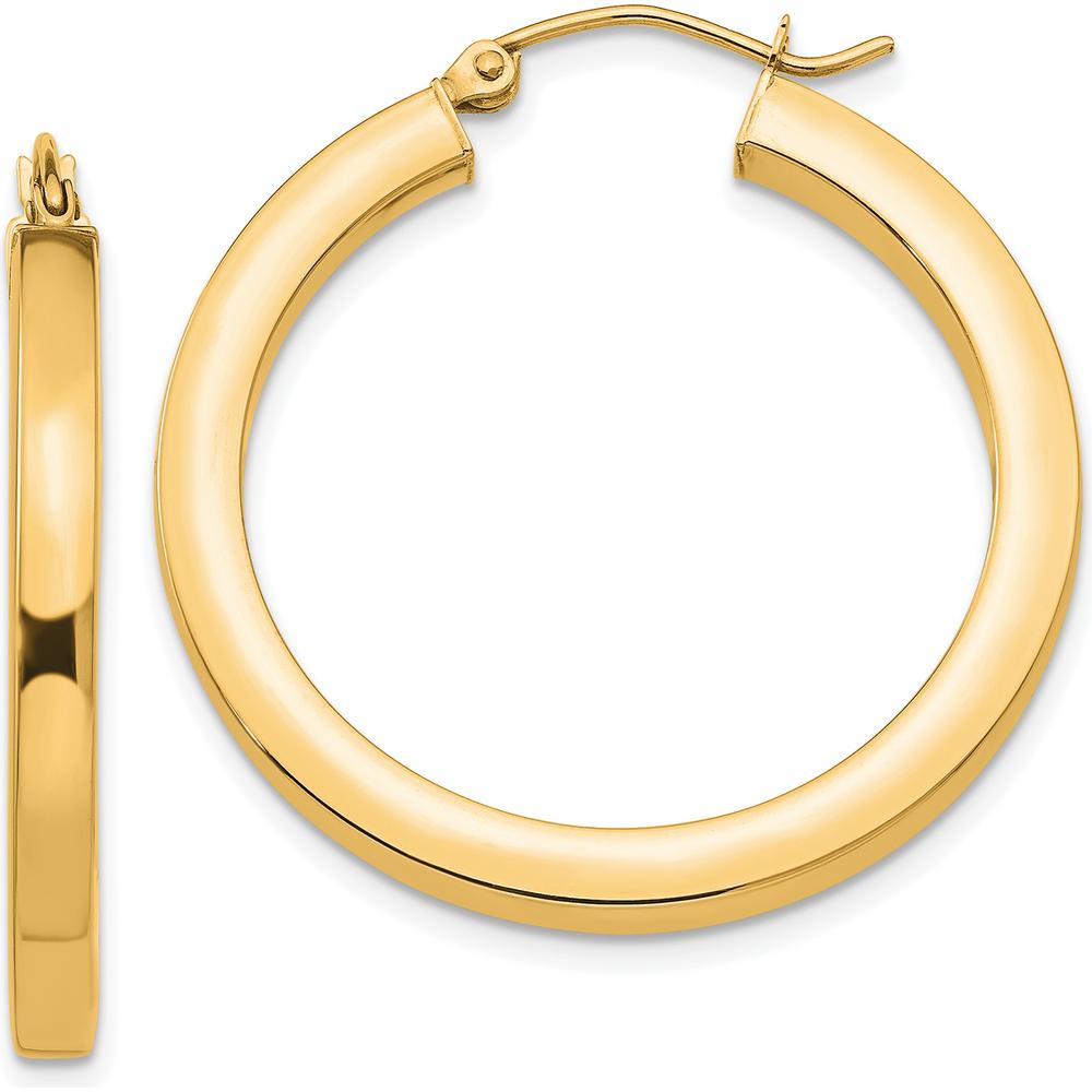 10K Yellow Gold 30mm Polished Square Hoop Earrings - Elegant Women's Jewelry
