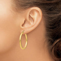 10K Yellow Gold 30mm Polished Tube Hoop Earrings - 3mm Width