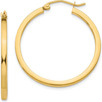 10K Yellow Gold 30mm Square Tube Hoop Earrings with Polished Finish