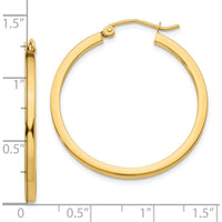 10K Yellow Gold 30mm Square Tube Hoop Earrings with Polished Finish