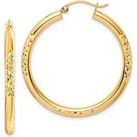 10K Yellow Gold 35mm Diamond-Cut Hollow Tube Hoop Earrings