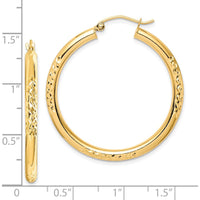 10K Yellow Gold 35mm Diamond-Cut Hollow Tube Hoop Earrings