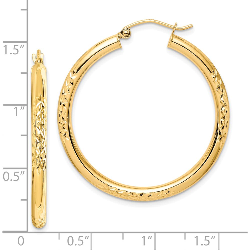 10K Yellow Gold 35mm Diamond-Cut Hollow Tube Hoop Earrings