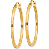 10K Yellow Gold 35mm Square Tube Hoop Earrings - Polished Finish