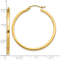 10K Yellow Gold 35mm Square Tube Hoop Earrings - Polished Finish