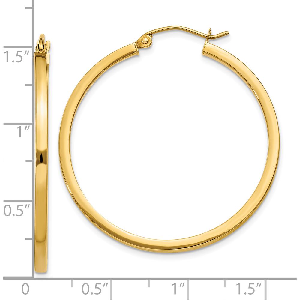10K Yellow Gold 35mm Square Tube Hoop Earrings - Polished Finish