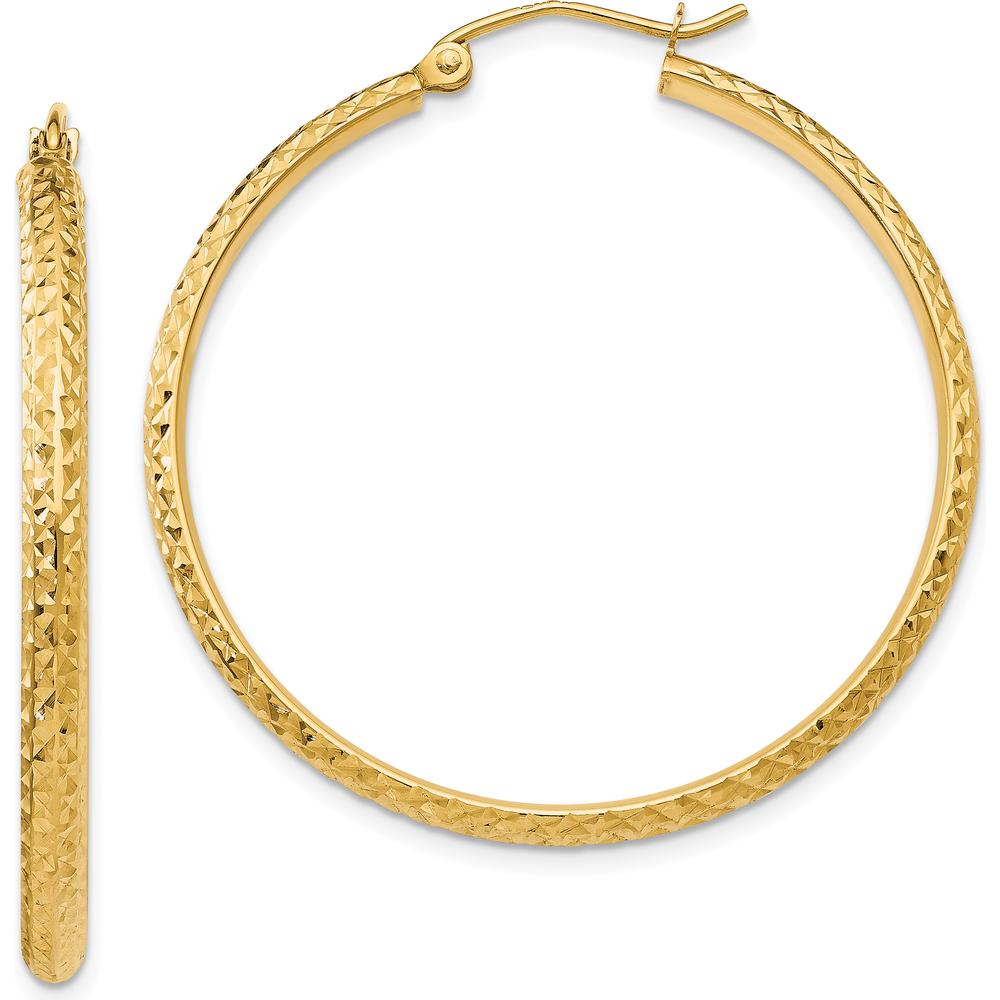 10K Yellow Gold 37mm Diamond-Cut Hollow Hoop Earrings with Polished Finish