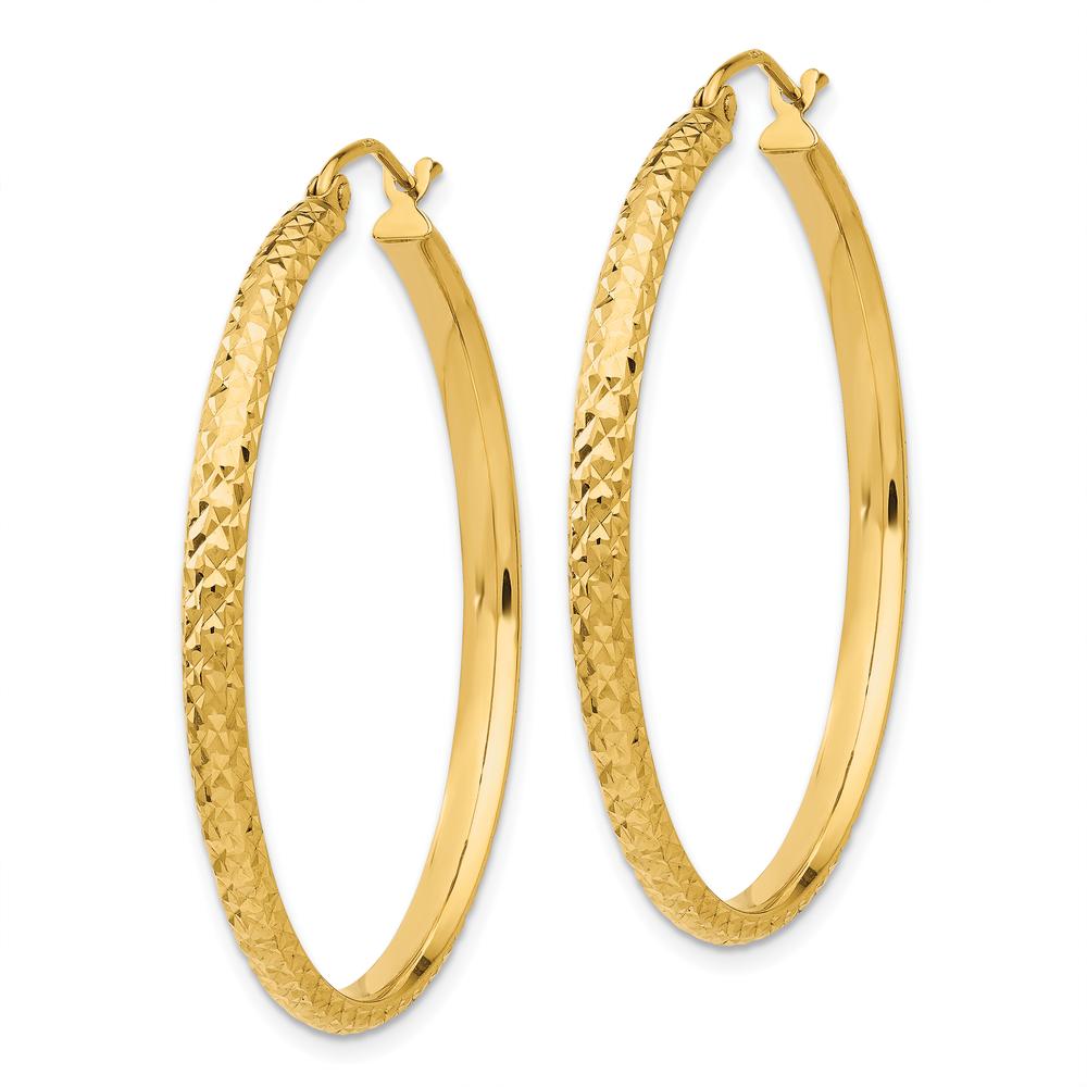 10K Yellow Gold 37mm Diamond-Cut Hollow Hoop Earrings with Polished Finish