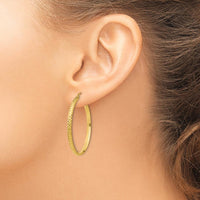 10K Yellow Gold 37mm Diamond-Cut Hollow Hoop Earrings with Polished Finish