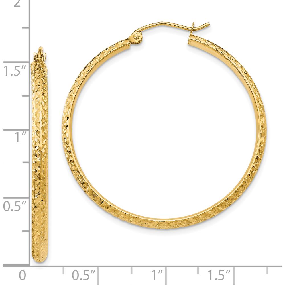 10K Yellow Gold 37mm Diamond-Cut Hollow Hoop Earrings with Polished Finish