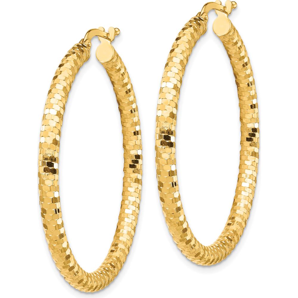10K Yellow Gold 38mm Diamond-Cut Hoop Earrings - Polished Finish