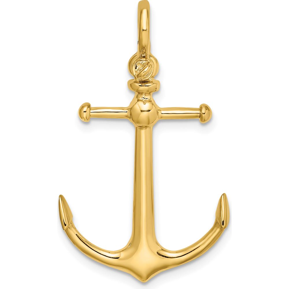 10K Yellow Gold 3D Anchor Charm with Shackle Bail