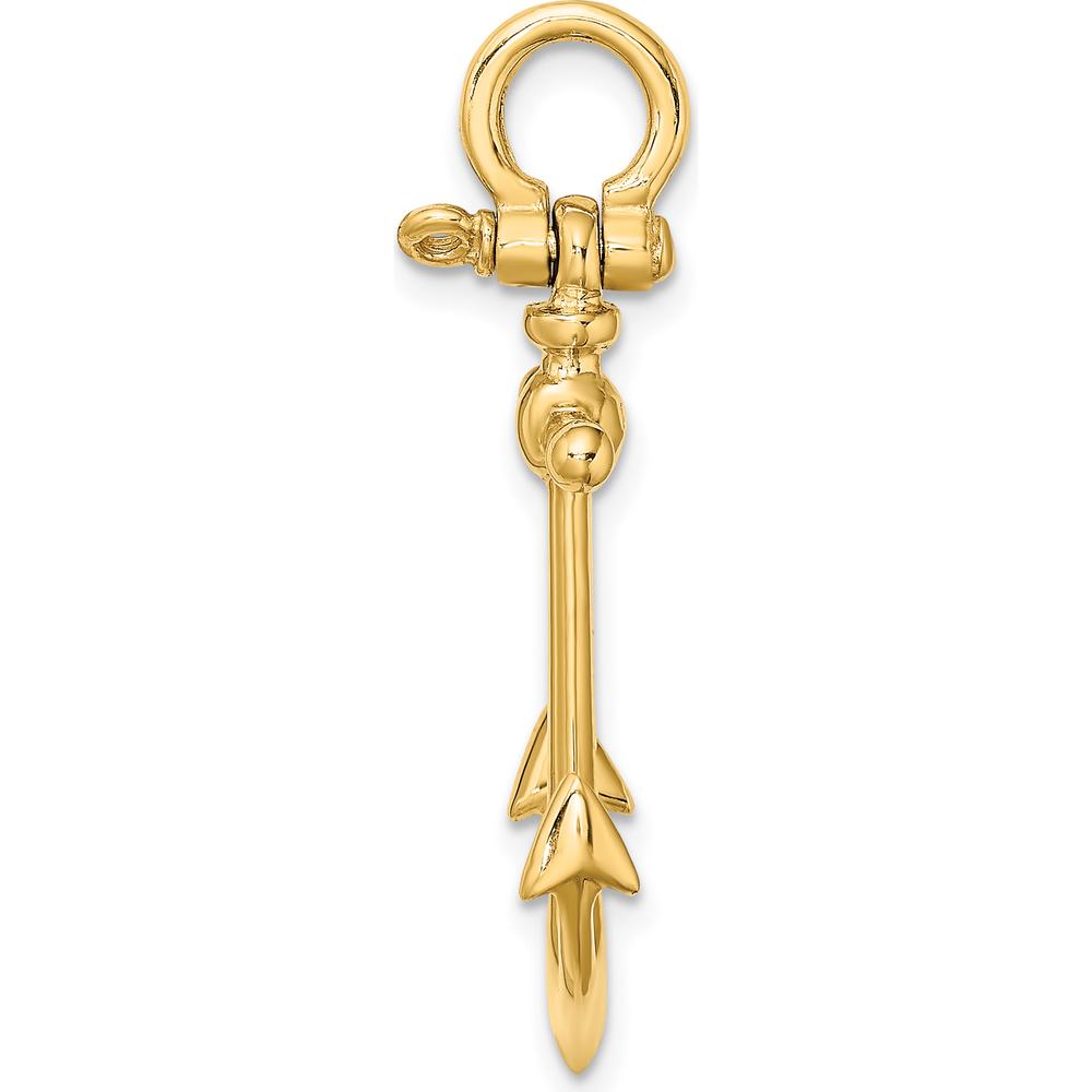 10K Yellow Gold 3D Anchor Charm with Shackle Bail