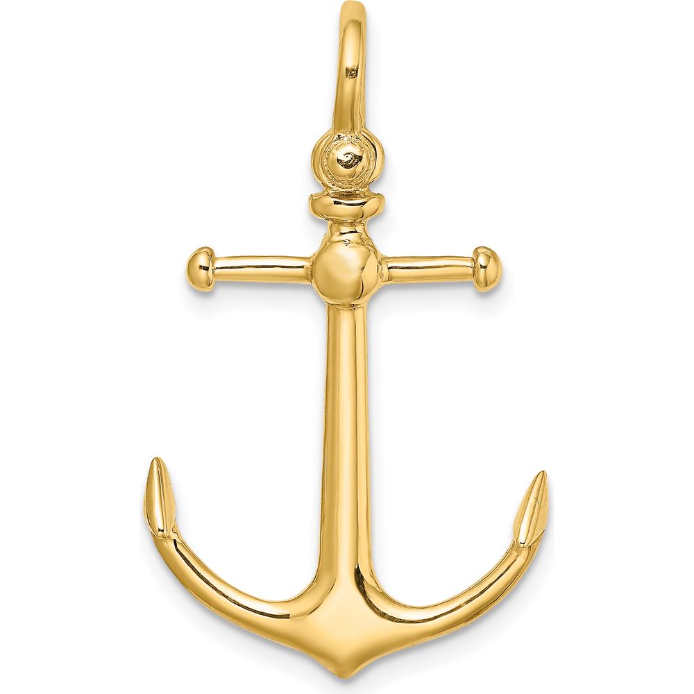 10K Yellow Gold 3D Anchor Charm with Shackle Bail