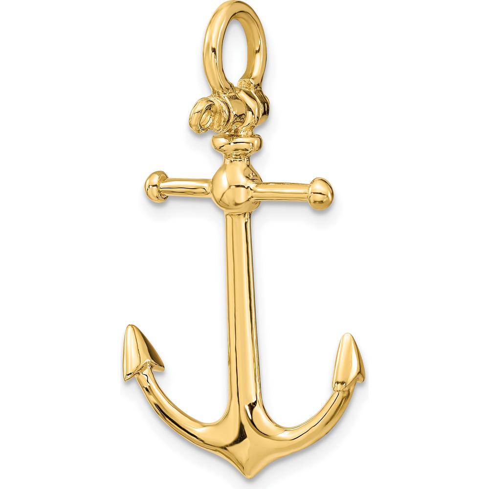 10K Yellow Gold 3D Anchor Charm with Shackle Bail