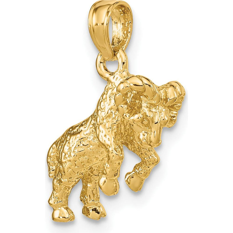 10K Yellow Gold 3D Aries Zodiac Pendant with Textured Ram Design