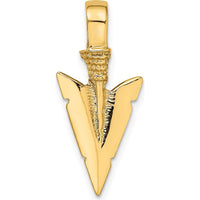 10K Yellow Gold 3D Arrowhead Pendant Charm with Polished Finish