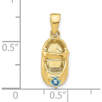 10K Yellow Gold 3D Baby Shoe Charm with Synthetic Blue December Birthstone