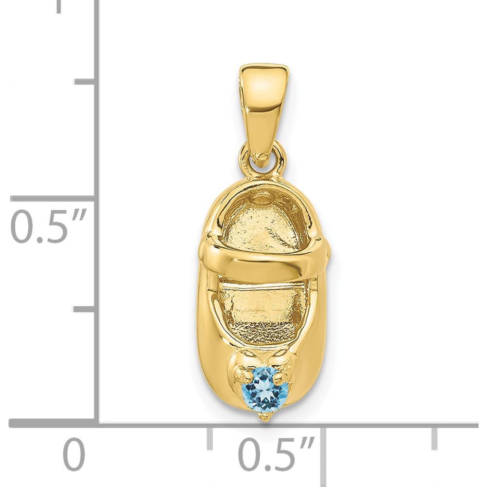 10K Yellow Gold 3D Baby Shoe Charm with Synthetic Blue December Birthstone