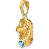 10K Yellow Gold 3D Baby Shoe Charm with Synthetic Blue December Birthstone