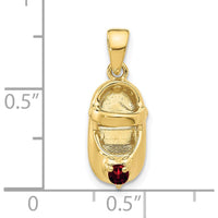 10K Yellow Gold 3D Baby Shoe Charm with Synthetic Red Ruby Birthstone - January