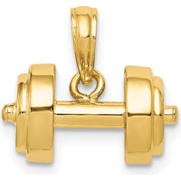 10K Yellow Gold 3D Barbell Pendant - Polished Finish