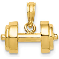 10K Yellow Gold 3D Barbell Pendant - Polished Finish