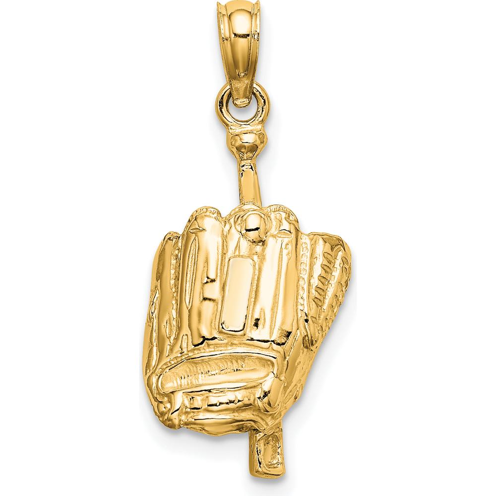 10K Yellow Gold 3D Baseball Glove, Bat, and Ball Pendant - Sports Jewelry Charm