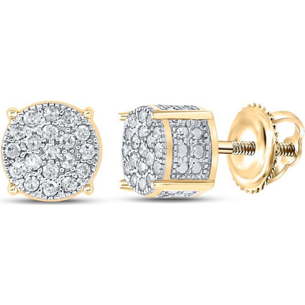 10K Yellow Gold 3D Cluster Stud Earrings with Prong-Set Round Diamonds - 1/8 Carat Total Diamond Weight