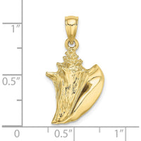 10K Yellow Gold 3D Conch Shell Charm - Coastal Beach Pendant