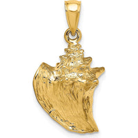 10K Yellow Gold 3D Conch Shell Charm - Coastal Beach Pendant