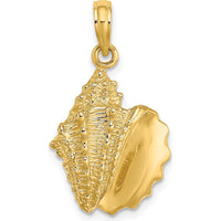 10K Yellow Gold 3D Conch Shell Pendant Charm - Nature-Inspired Coastal Jewelry