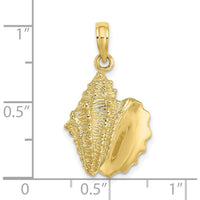 10K Yellow Gold 3D Conch Shell Pendant Charm - Nature-Inspired Coastal Jewelry