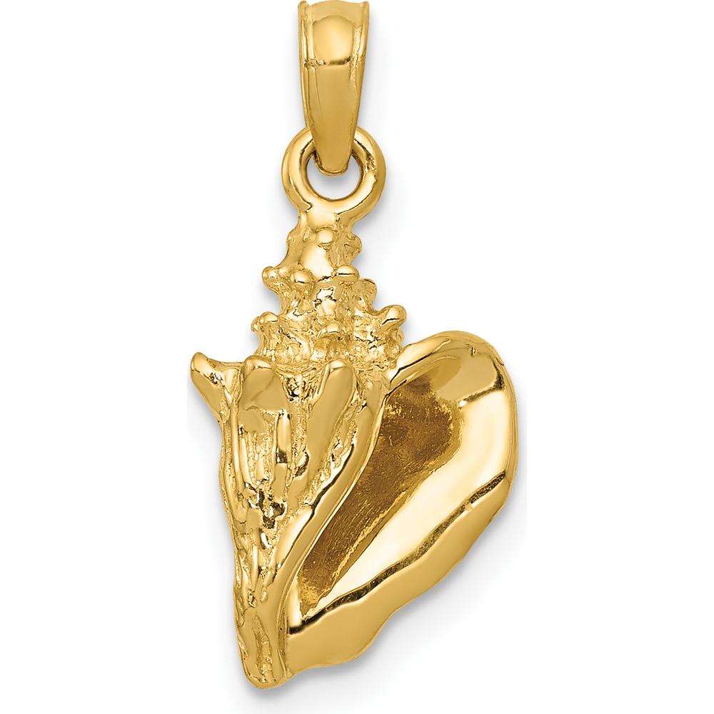 10K Yellow Gold 3D Conch Shell Pendant - Polished Beach Inspired Charm