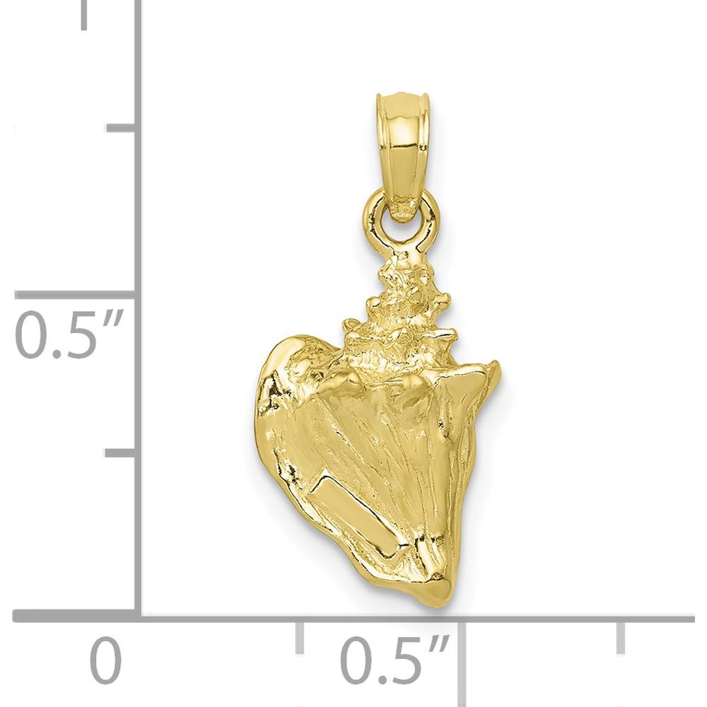 10K Yellow Gold 3D Conch Shell Pendant - Polished Beach Inspired Charm